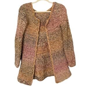 Handmade Chunky-Knit Cardigan Sweater Women's L Neutral Beige Transition Layer